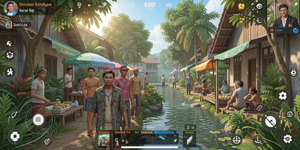 Tampilan gameplay menarik dari BARU01 yang menampilkan simulasi kehidupan.