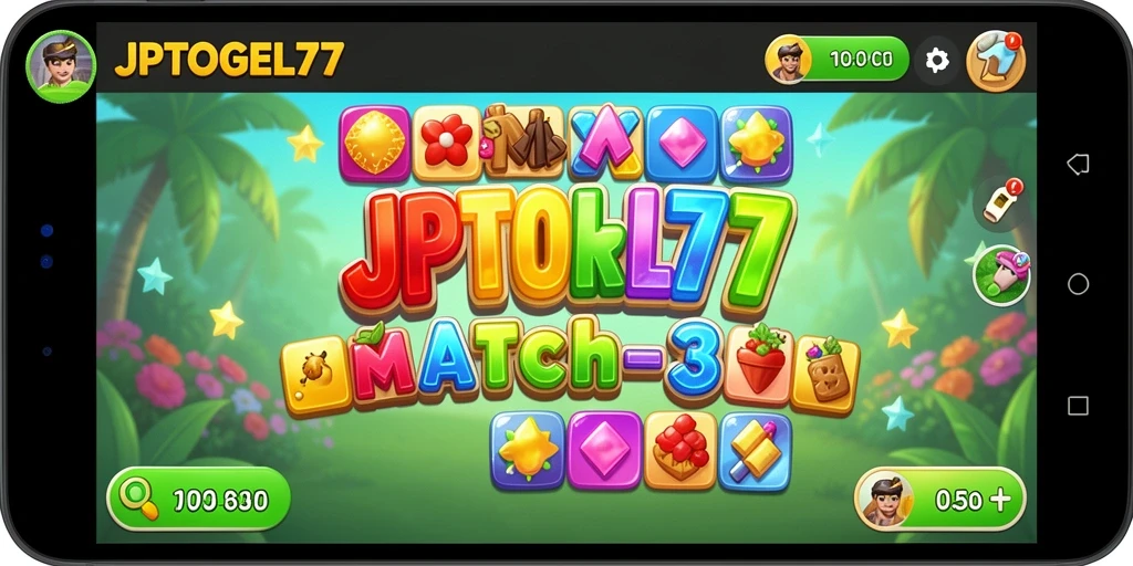 Tangkapan layar gameplay JPTOGEL77 dengan elemen Match-3 yang menarik.