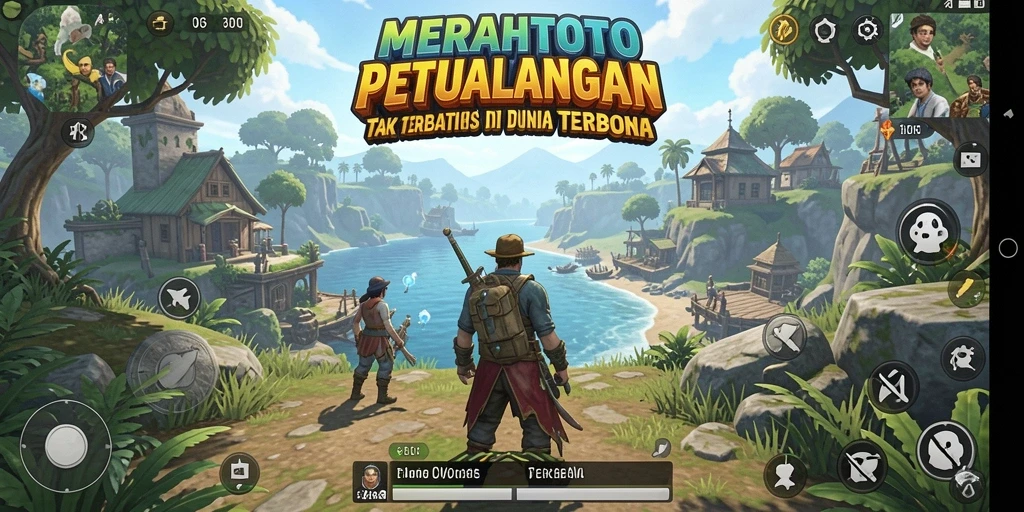 Screenshot gameplay MERAHTOTO menampilkan petualangan yang seru di dunia terbuka.