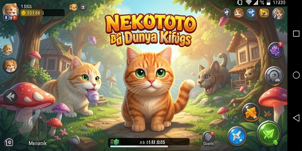 Tampilan gameplay petualangan seru di dunia kucing.