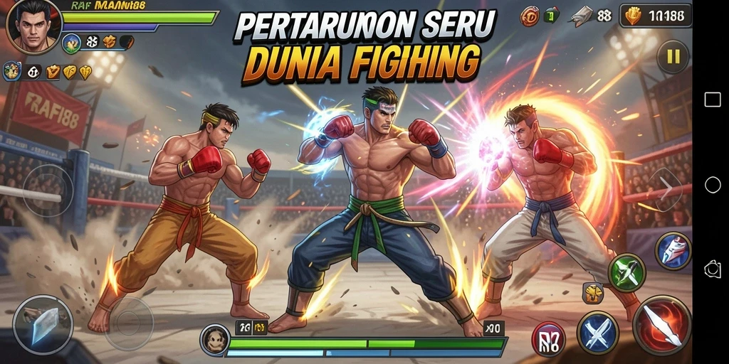Tangkapan layar gameplay RAFI88 yang menunjukkan pertarungan epik antar karakter.